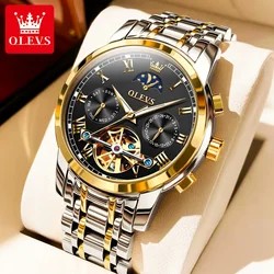 OLEVS 6617 Top Original Moon Phase Men's Watch Stainless Steel Luxury Brand Skeleton Tourbillon Automatic Mechanical Wristwatch