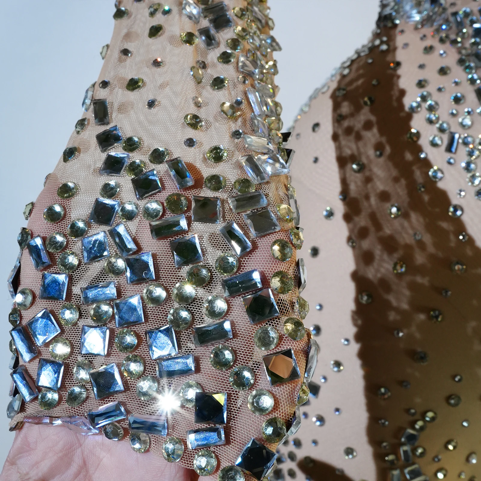 Glitter Female Luxury Rhinestones Mesh Transparent Jumpsuit Pole Dance Celebrity Party Wear Outfit Stage Stage Wear Performance