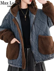 Max LuLu Fashion Fur Design Winter Womens Hooded Quilted Denim Jackets Oversized Casual Warm Coats Loose Vintage Thicken Parkas