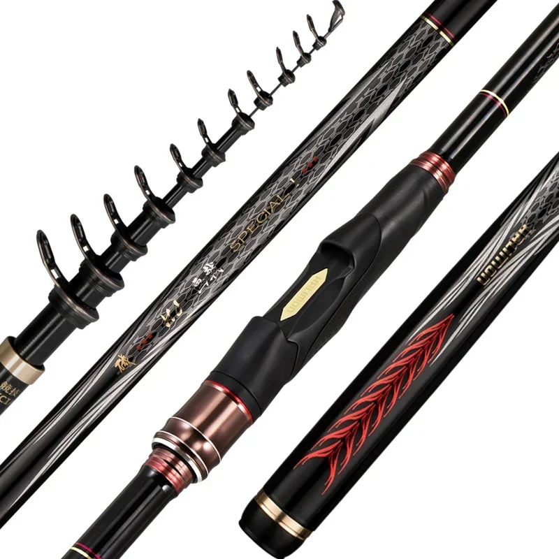 Anmanda-Rock Fishing Rod, Square Diagonal Guide Ring, Ultra Light, Ultra Soft,High Carbon,Telescopic Rod,Sea Fishing Rod, 5m