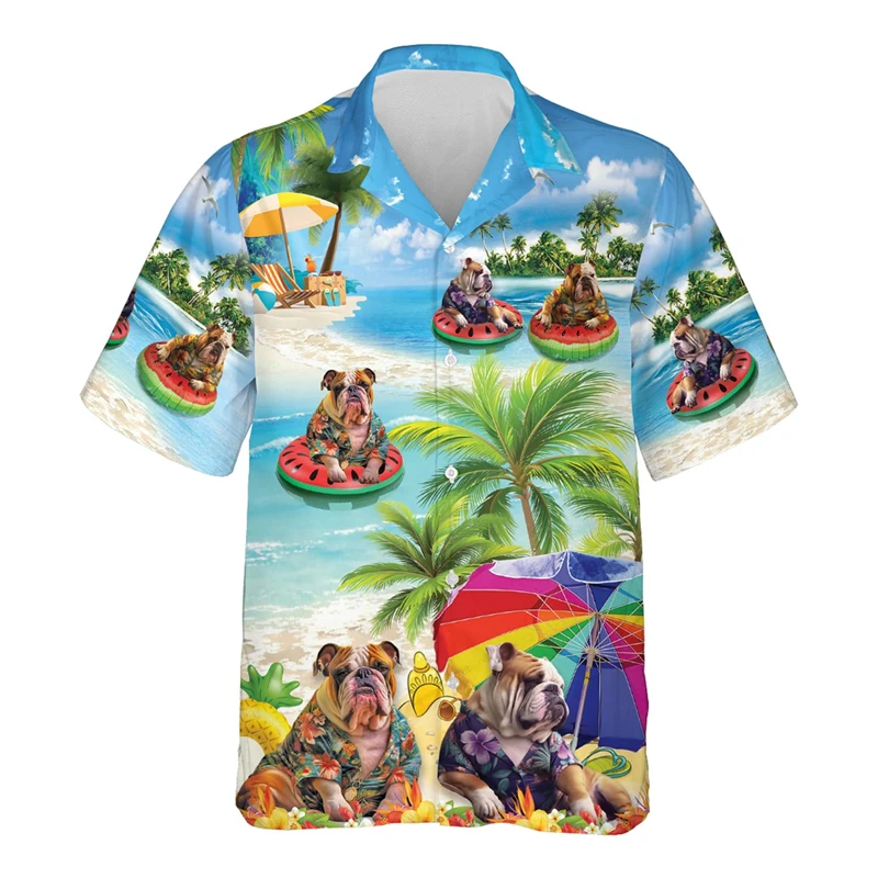 Fashion Hawaiian Poodle 3D Printed Shirts For Men Clothes Funny Aloha Beach Shirt Pet Dogs Graphic Short Sleeve Dog Lovers Tops