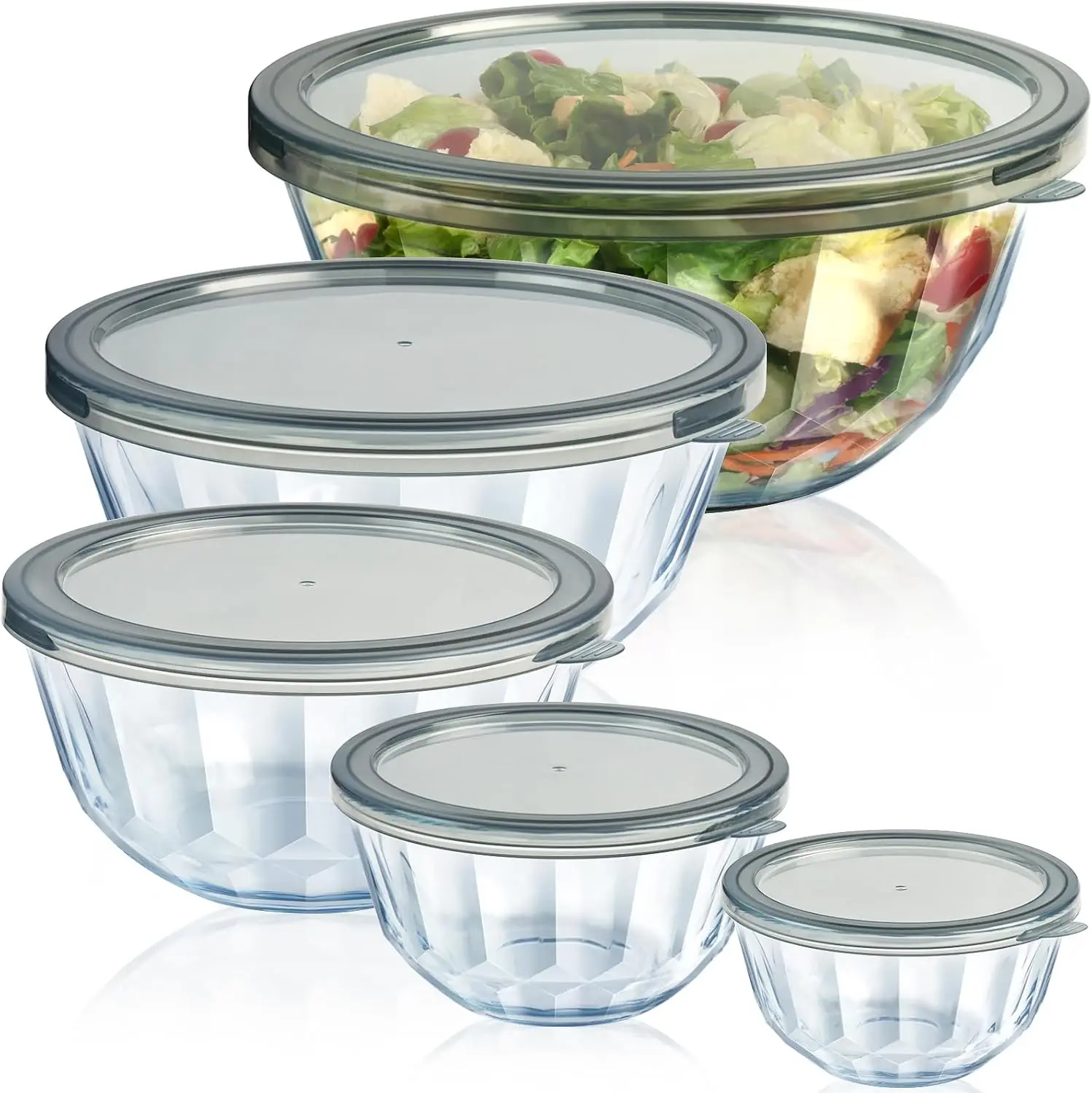 

Mixing Bowls with Airtight Lids Sets, 5 Packs Thick Glass Nesting Bowls for Kitchen Baking, Meal Prepping, Bpa Free, D