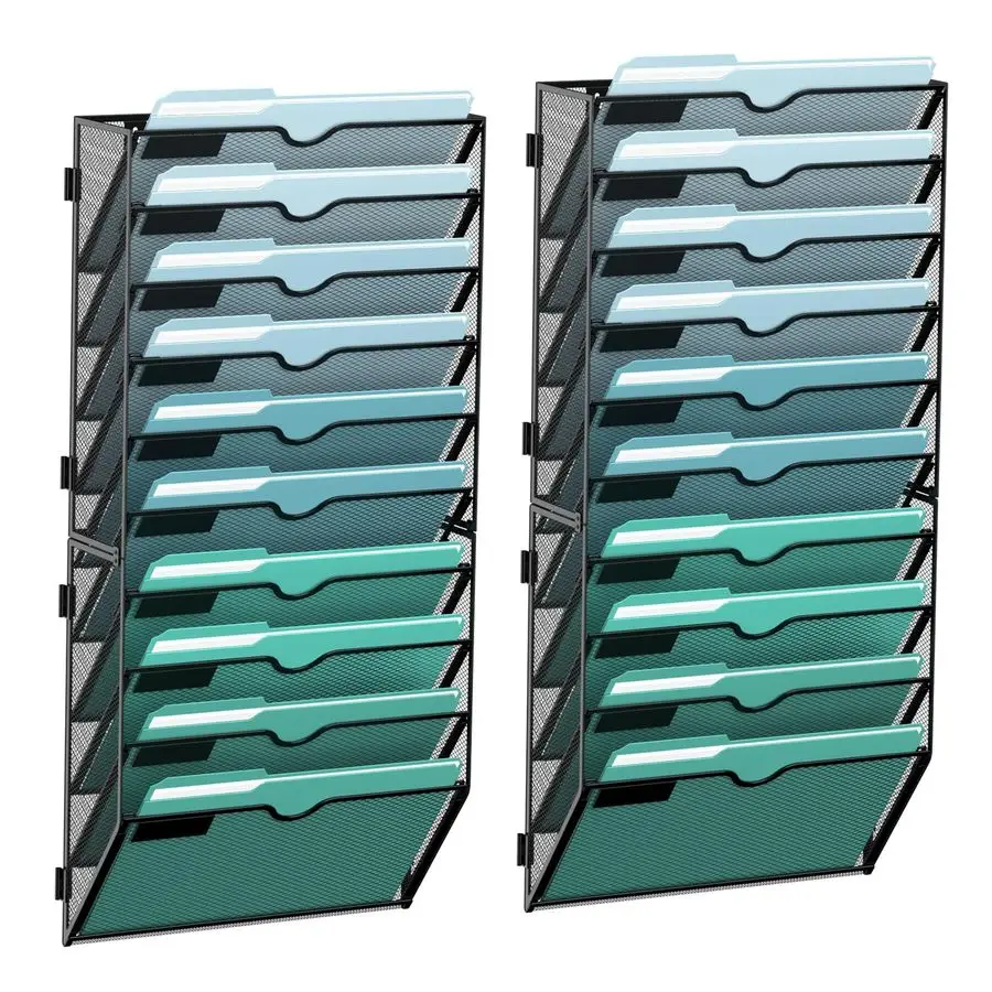 

10Tier Wall File Organizer, Hanging Wall Files for Papers, Folders, Magazines, Wall Organizer for Clipboard, Assembly Needed, Bl