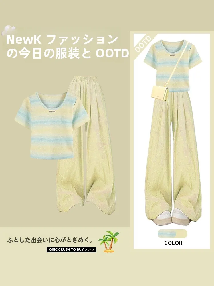 Slimming Short Sleeve Women's Fashionable Summer Outfit Two-Piece Set Casual Pants Quality Polyester Fiber Head Turners