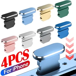 4PCS Aluminum Alloy Anti Dust Plug for iPhone 14 13 12 Pro Max 11 Mini 8 Plus XR iPad AirPods Apple Series Lightning Port Covers