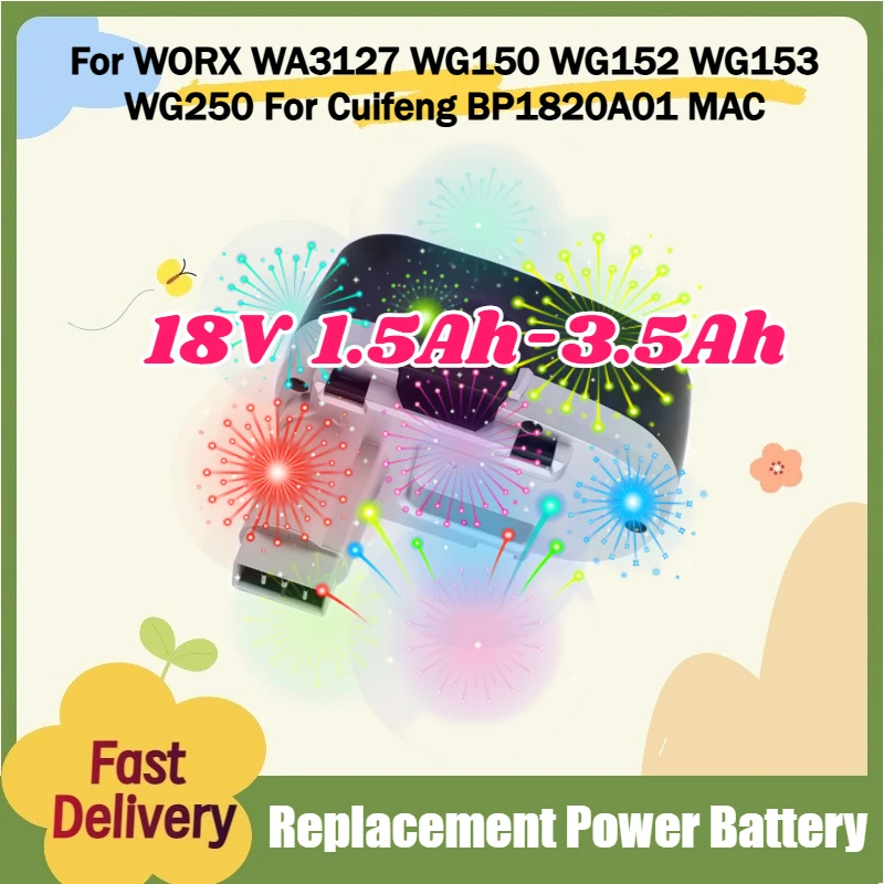 

18V 1.5Ah-3.5Ah Power Battery for WORX WA3127 WG150 WG152 WG153 WG250 for Cuifeng BP1820A01 MAC Cordless Drill Battery Parts