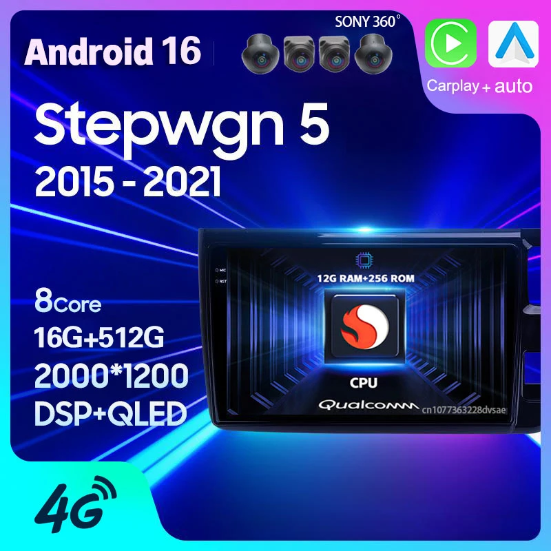 Android 16 Car Radio For Honda Stepwgn 5 2015 - 2021 Right hand drive Carplay Auto GPS Player Multimedia DSP Video 2 Din Stereo