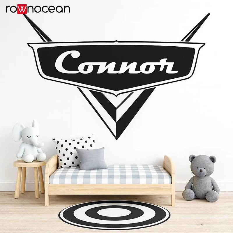 Personalized Cars Name Wall Decal Custom Kids Room Decor Lightning Inspired Wall Sticker for Boys Nursery Art Mural E997