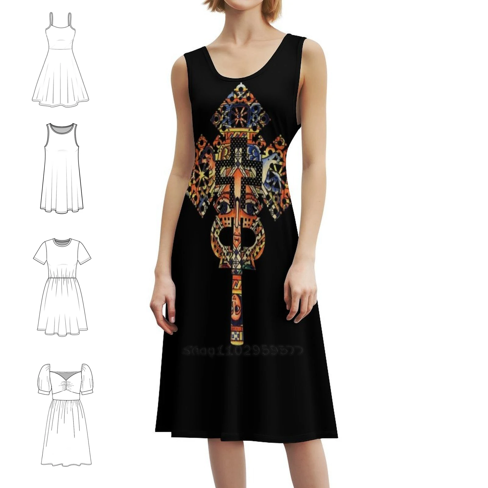 

African Art Ethiopian Cross Preppy Style Mini Dress For Women A-Line Loose Fit Casual Day Dress Africa Cross Eritrea Ethiopia