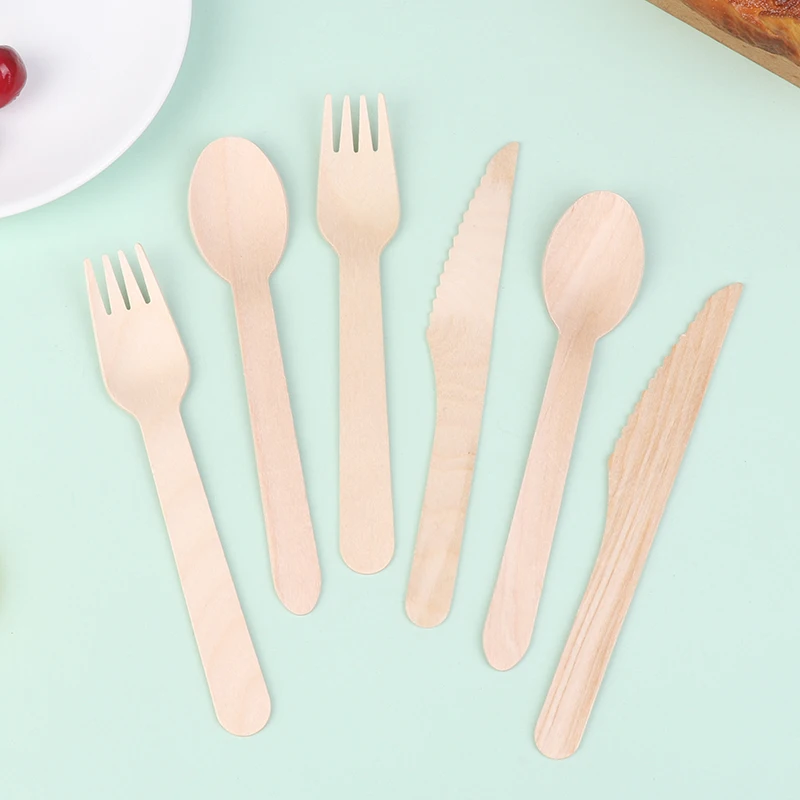 Juego de cubiertos desechables de madera para el hogar, vajilla de decoración para fiesta, postre, cucharas, cuchillos, tenedores, suministros para boda y cumpleaños, 216 piezas