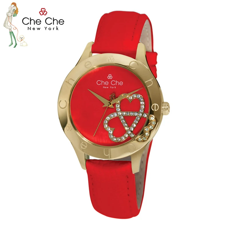 CheChe Woman Watch Genuine Leather with cherry blossom thin French super fairy rhinestone Lady's watch with gift box CC012