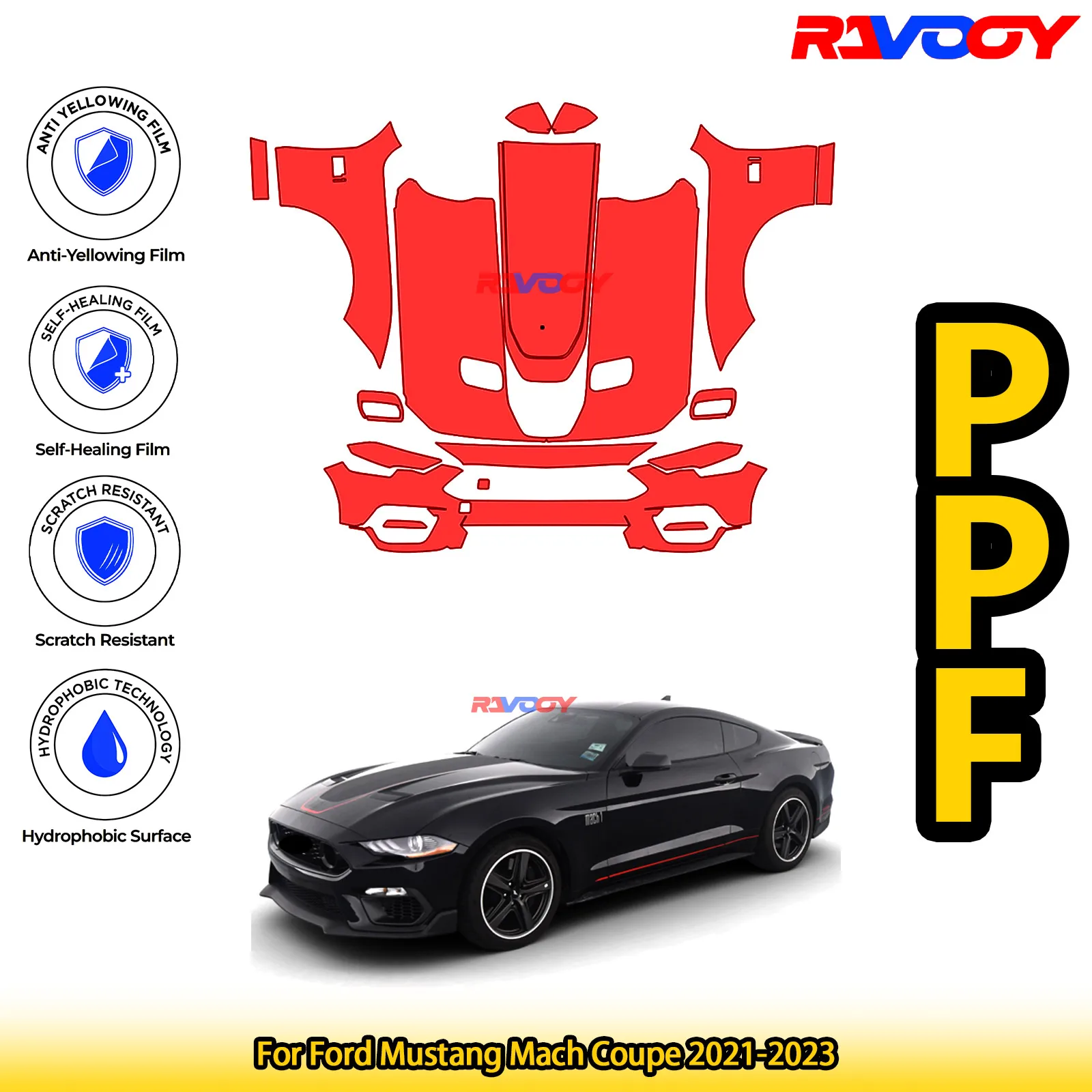 For Ford Mustang Mach Coupe 2021-2023 Glossy Matte Black Precut front PPF Kit Paint Protection Film