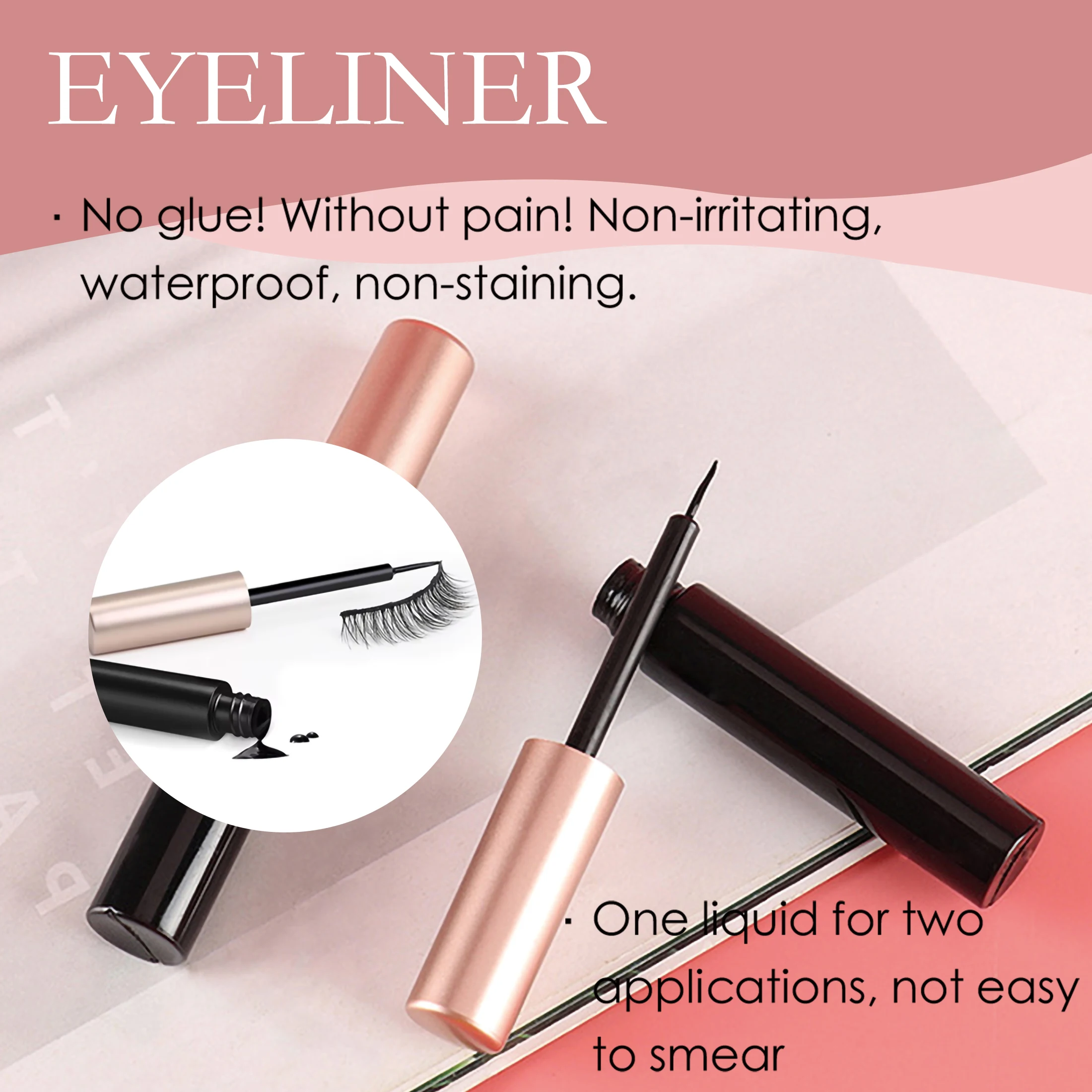 5 Reihen, 10 Paar magnetische falsche Wimpern, natürlich dick, gekräuselt, schwarz, mit magnetischem Eyeliner, 10–15 mm falsche Wimpern