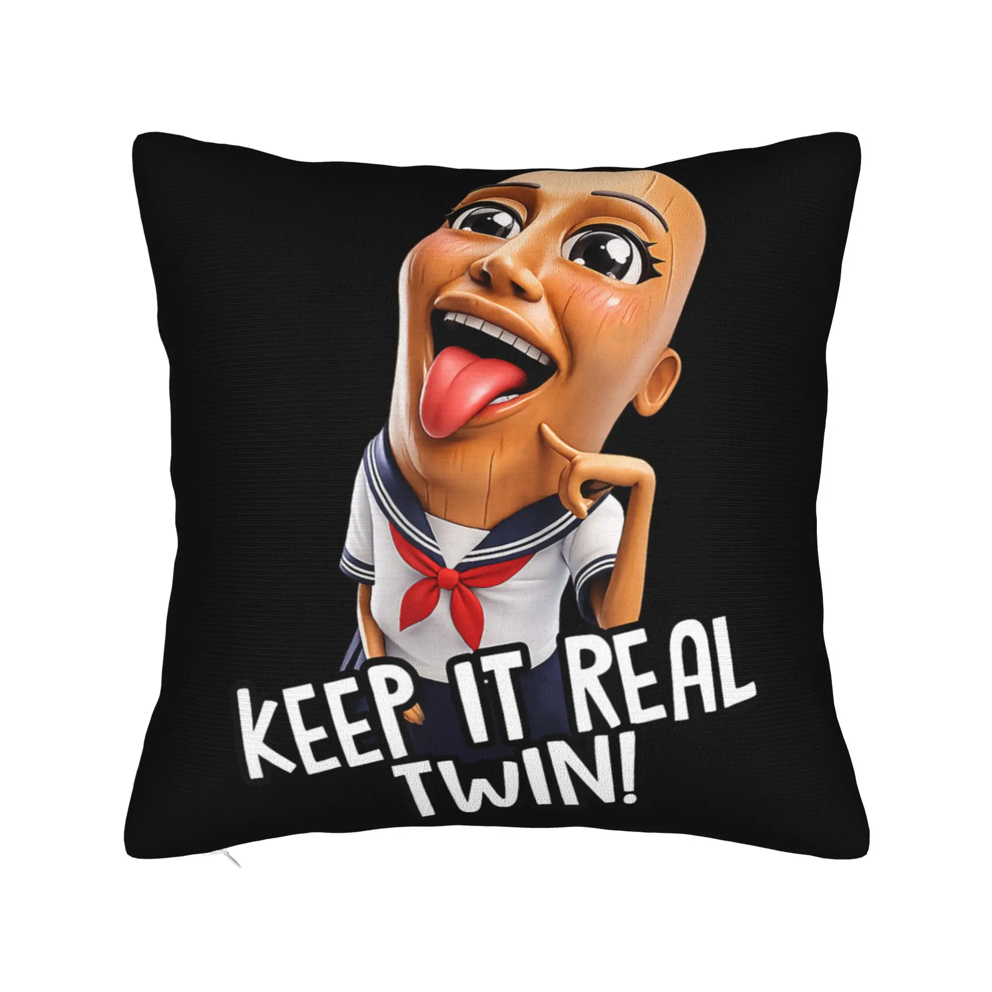 Keep It Real Twin Tung Tung Sahur Chan Brainrot Meme Pillow Case  Comfy Pillow Cover Vintage Pillowcases For Living Room Chair
