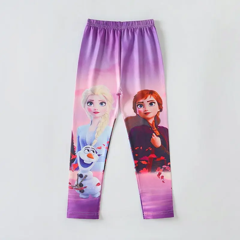 บุคลิกภาพ Disney Frozen Elsa Anna Princess ใหม่ Cool สร้างสรรค์การ์ตูนพิมพ์รูปแบบแฟชั่น Soft MID RISE กางเกงขายาวสําหรับเด็ก