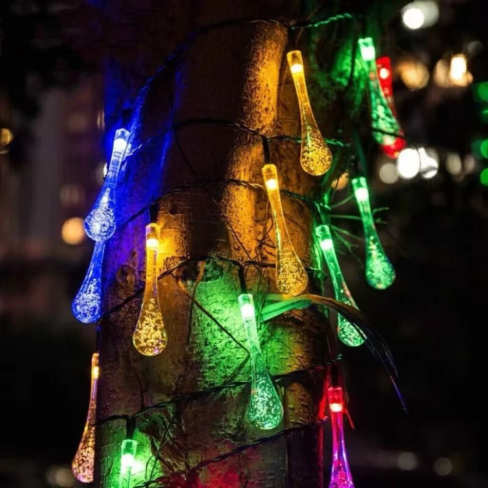 Solar Water Drop Light String Decorative Lights Solar Light String Dynamic Lighting Eight Lighting Modes Energy Efficient
