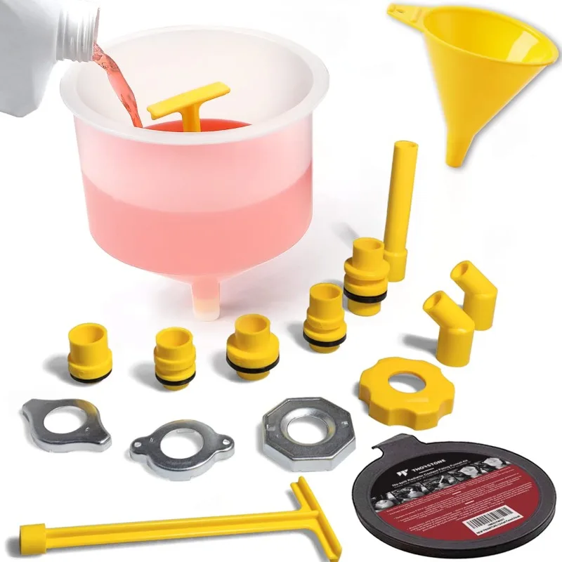 

No Spill Coolant Funnel Kit, Spill Free Radiator Coolant Filling Funnel, Spill Proof Radiator Funnel Bleeder with Adapters,