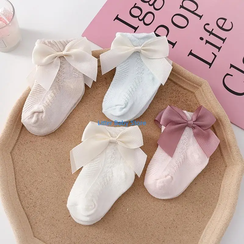 جوارب قصيرة للأطفال جميلة N80C، جوارب بعقدة على شكل فيونكة للفتيات، جوارب ناعمة ومريحة للأطفال الصغار
