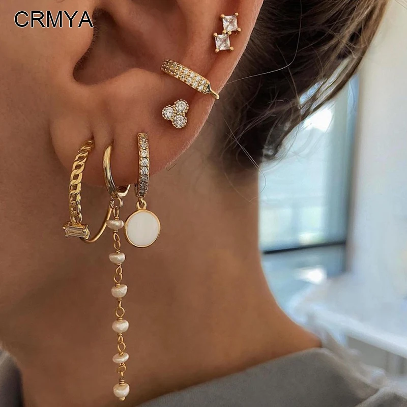 CRMYA pendientes de tuerca para mujer, pendientes de tuerca con aguja roscada de circonita CZ chapados en oro a la moda, joyería al por mayor 2025