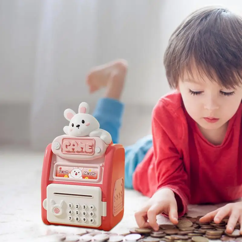 Automatische elektronische muntbank Muntbank met wachtwoordcodeslot Leuke cartoonvorm Geldopbergdoos voor kinderkamer Woonkamer