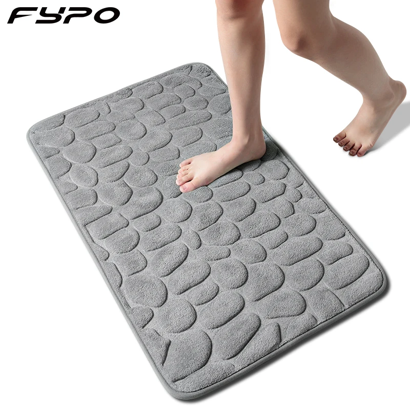 Foot Mat,Cobblestone Embossed Bathroom Bath Mat,Coral Fleece Non-slip Carpet,In Bathtub Floor Rug Shower Doormat Memory Foam Pad