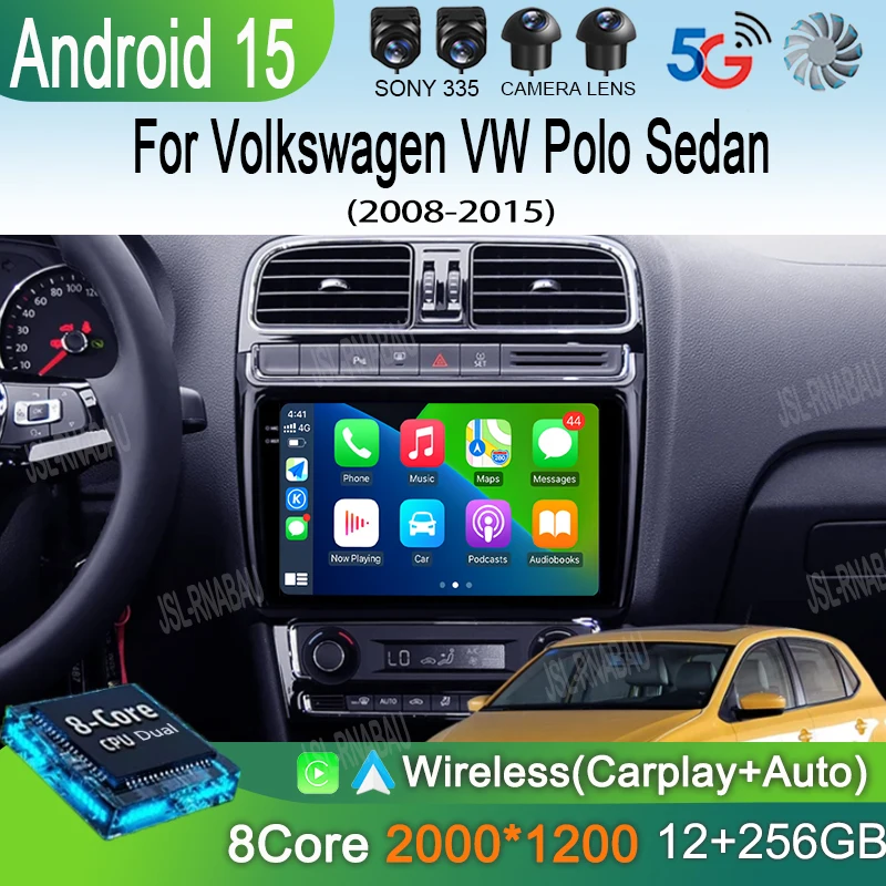 راديو السيارة 2Din أندرويد 15 ستيريو ل Volkswagen VW Polo Sedan 2008 -2015 نظام تحديد المواقع والملاحة الوسائط المتعددة مرآة L-البرك BT WIFI QLED DSP #1