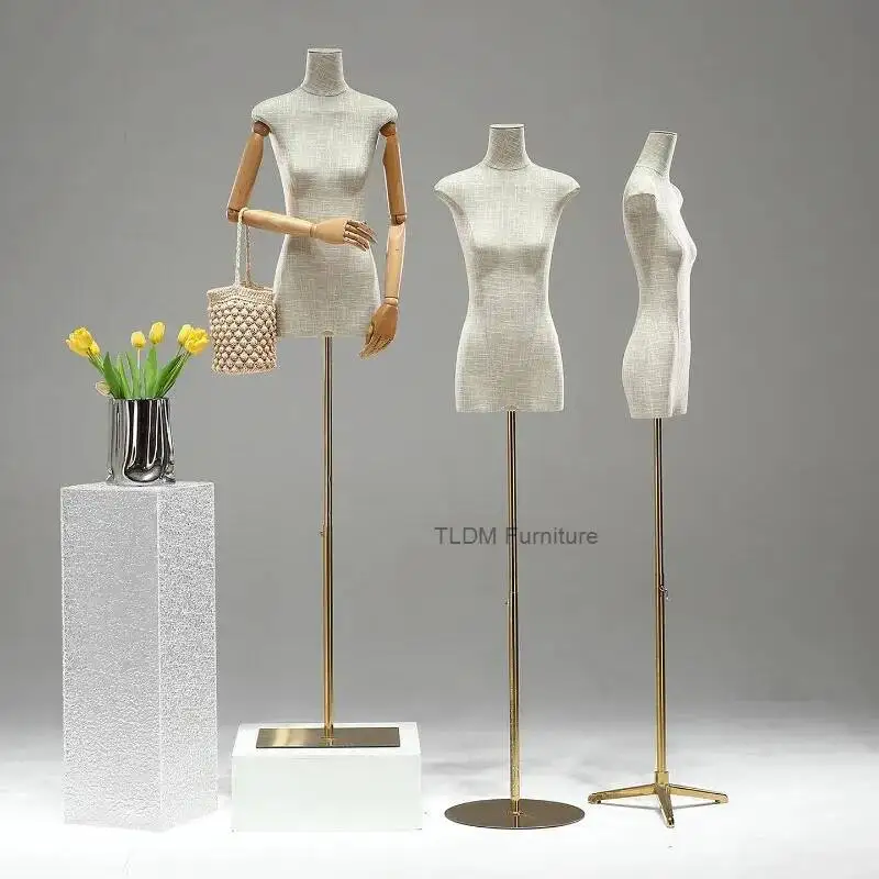 

Манекен для одежды FYMQ: современный, плоский, для демонстрации одежды в магазине, бамбуковая подставка, женский, полуторс, льняной, для демонстрации одежды.