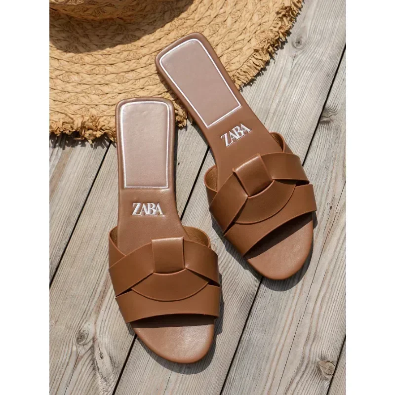 Summer 2025 New Women Designer Brand Flat Slippers Woven with Comfortable Women's Shoes Casual Bottom Slippers Woman Shoes image 5