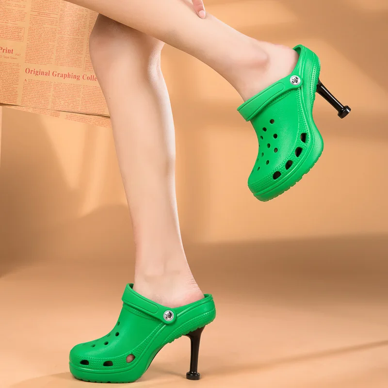 2022 Summer New High-Heeled Ladies Slippers Women Two-Wear High-Heeled Shoes Heightened Fashion Slippers Outdoor Leisure Sandals