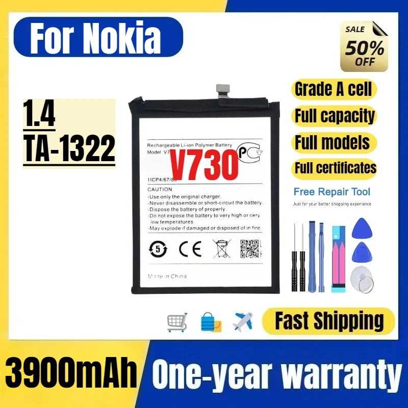 V730 for Nokia 1.4/TA-1322 Mobile Phone Battery High Quality High Capacity Batteries Replacement Bateria Grade A Cell with Tools