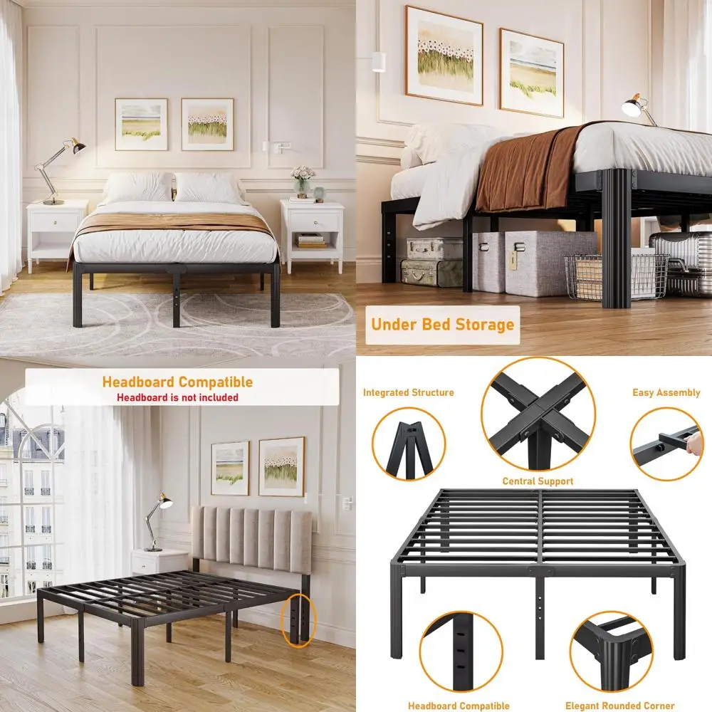 Askeld King Size Bed Frame, 18 Inch High Metal Platform Bed with Round Corner Leg, No Box Spring Needed, Heavy Duty Noise-Free B