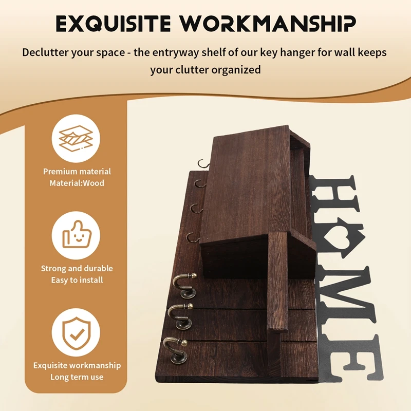 Wooden Wall Mounted Storage Rack Wall Key Holder Home Wall Key Holder Plant Mail Storage-ABAM view 6
