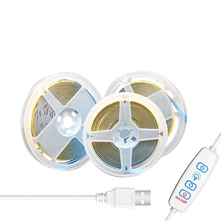 3Key Dimmer USB 5V COB LED Tape 320LEDs/m Warm/Cold/Neutral White 1-5m 8mm High Density Adhesive Ribbon for Kitchen Cabinet