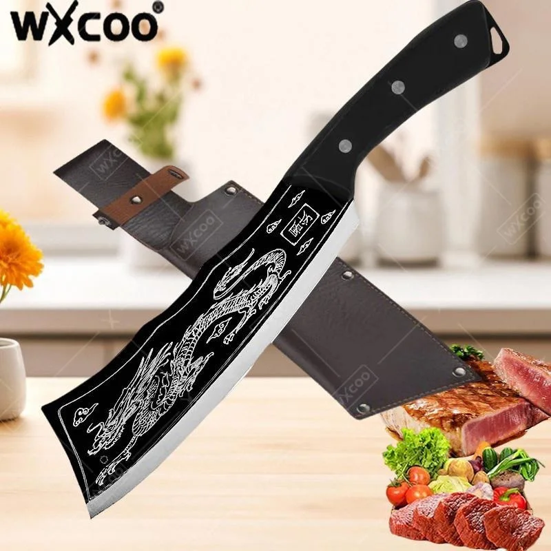 WXCOO Stainless Steel Kitchen Knives Meat Cleaver Handmade Forged Knife Butcher Knife Bone Chopper for Cooking Household Kitchen