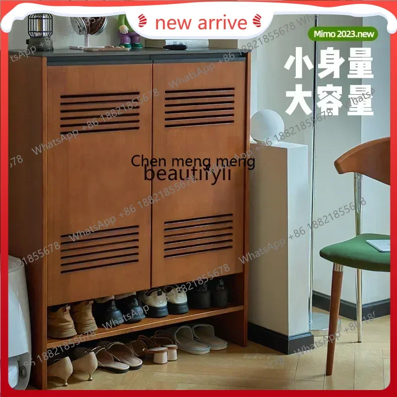 SS new style ss7486 Retro solid wood shoe cabinet rock slab locker entry partition porch storage large capacity storagess 7486
