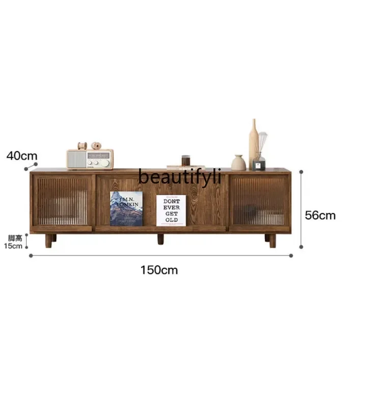 K185 Nordic Modern Minimalist White Wax Walnut TV Cabinet Small Apartment Cherrywood All Solid Wood Audiovisual Cabinet Locker