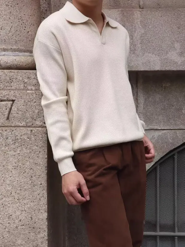 

Men's Long Sve Knitted irt V-Ne Woolen Sweatirt Casual Faionable French Sle Breathable Comfortable Winter Wear