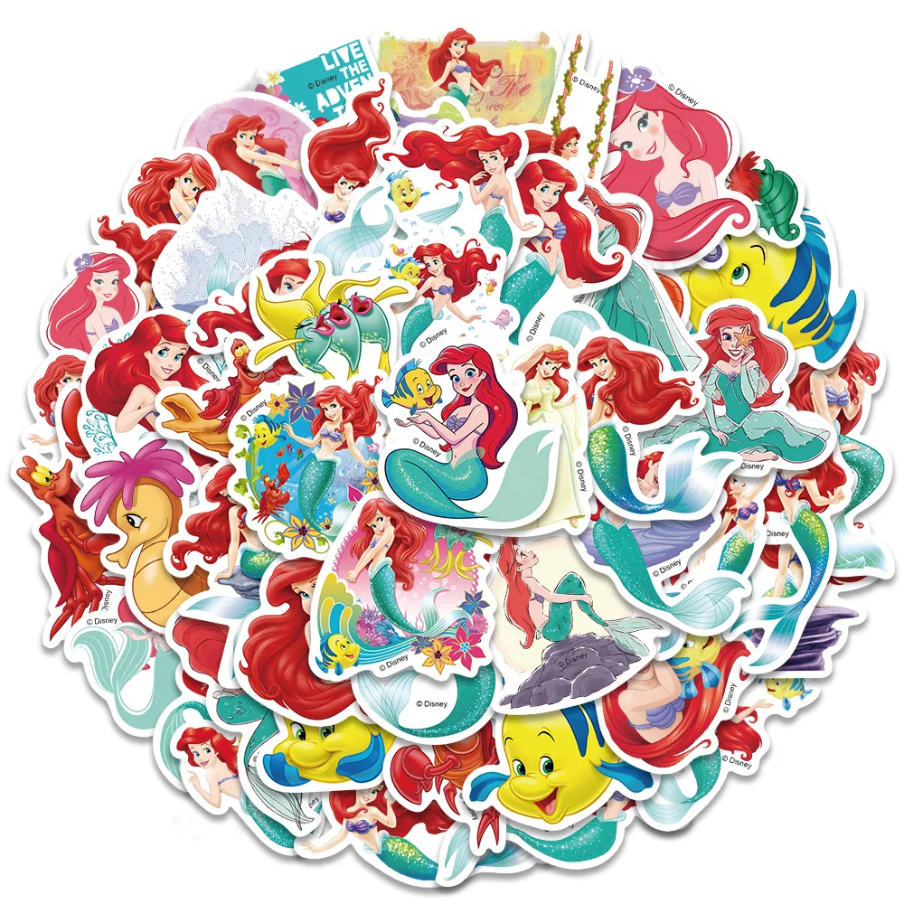 50pcs Cute Cartoon Anime The Little Mermaid Disney Stickers Decals For Laptop Water Bottle Luggage Vinyl Waterproof Graffiti