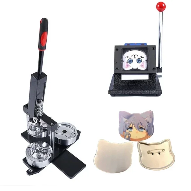 

A For 68x58mm Big Cat Face Badge Machine Set Tinplate Badge Consumable Paper Cutter Industrial Machinery Equipment 220V PLC Core