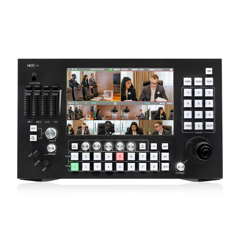 NDI 8 Channels input video HDMI switcher streaming matrix switcher broadcast PTZ  camera control mini pro video switcher