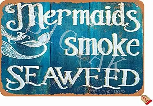 Mermaid Metal Sign Mermaids Smoke Seaweed Vintage Tin Sign Home Coffee Garden Bathroom Club Beach Swimming Pool Bar