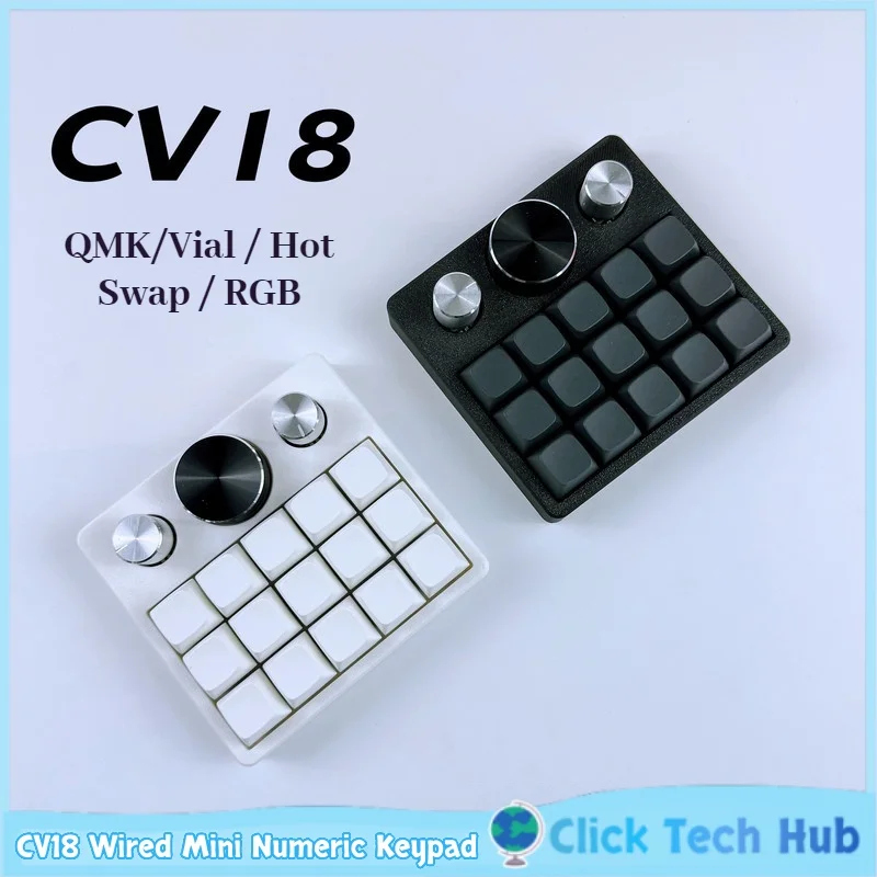 

Проводная мини-цифровая клавиатура CV18 с горячей заменой переключателей, RGB-подсветкой, программируемой ручкой QMK VIAL, настраиваемая для дизайнеров, офиса и игр