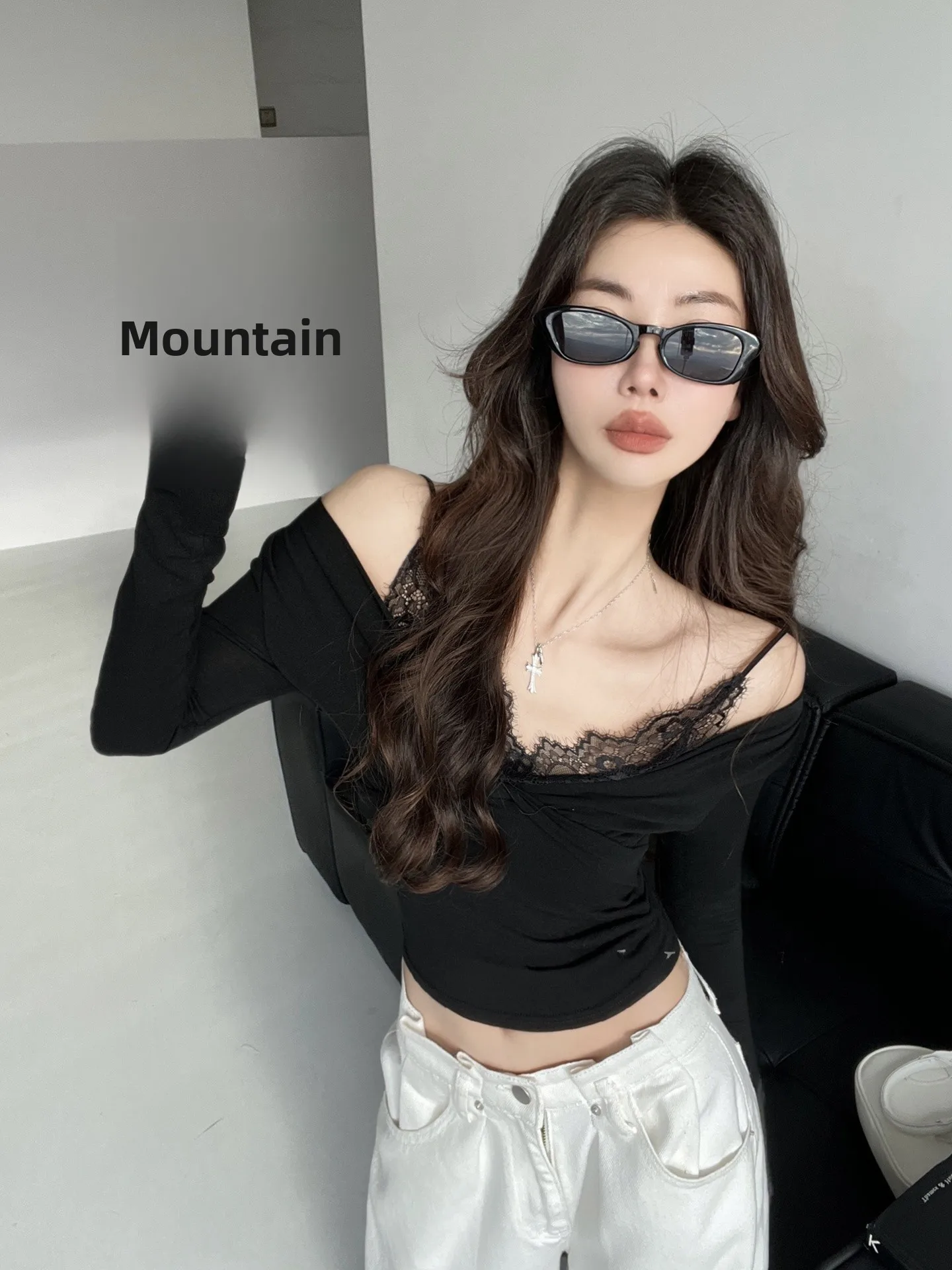 

k Sweetheart Sexy oulder Bared Long Sve Base irt Women's Spring Autumn Korean Sle Lace Fake Two-Piece Spicy Girl ...