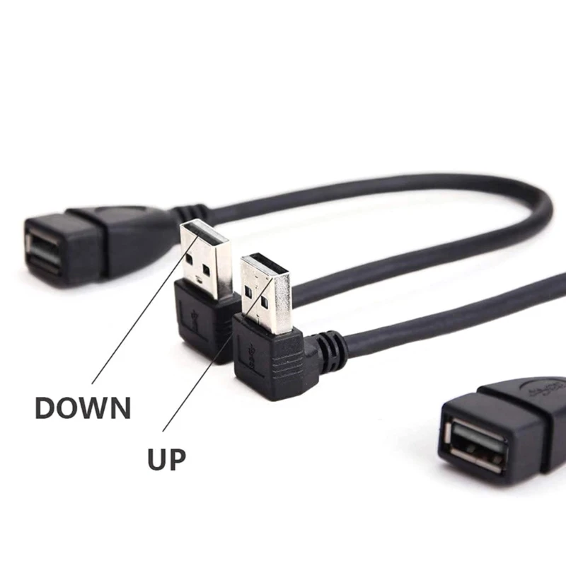 F3KE USB 2.0 Cable Extender Power Cord Adapter Wire Super Speed Data Extension Cable 90 Angled Down/Up Black 25/50cm