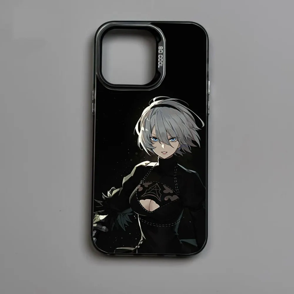 N-NieR A-Automata 2B Phone Case For iPhone16,15,14,13,12,11,Mini,Pro,MAX Color Silver Shell Matte Shockproof Back Cover