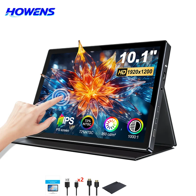 Monitor Industrial Portátil HOWENS de 10.1 Polegadas 1920*1200 60Hz 520cd/ ㎡   Monitor Portátil de Alta Luminosidade com Resposta Rápida de 3ms para Jogos