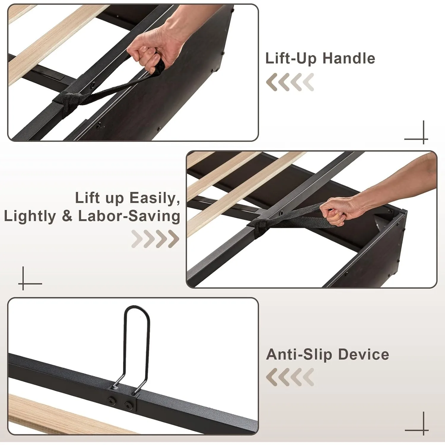 Full Size Lift Up Storage Bed Frame, Wooden Platform Bed Frame with Lifting Storage & Charging Station, No Spring Box Needed