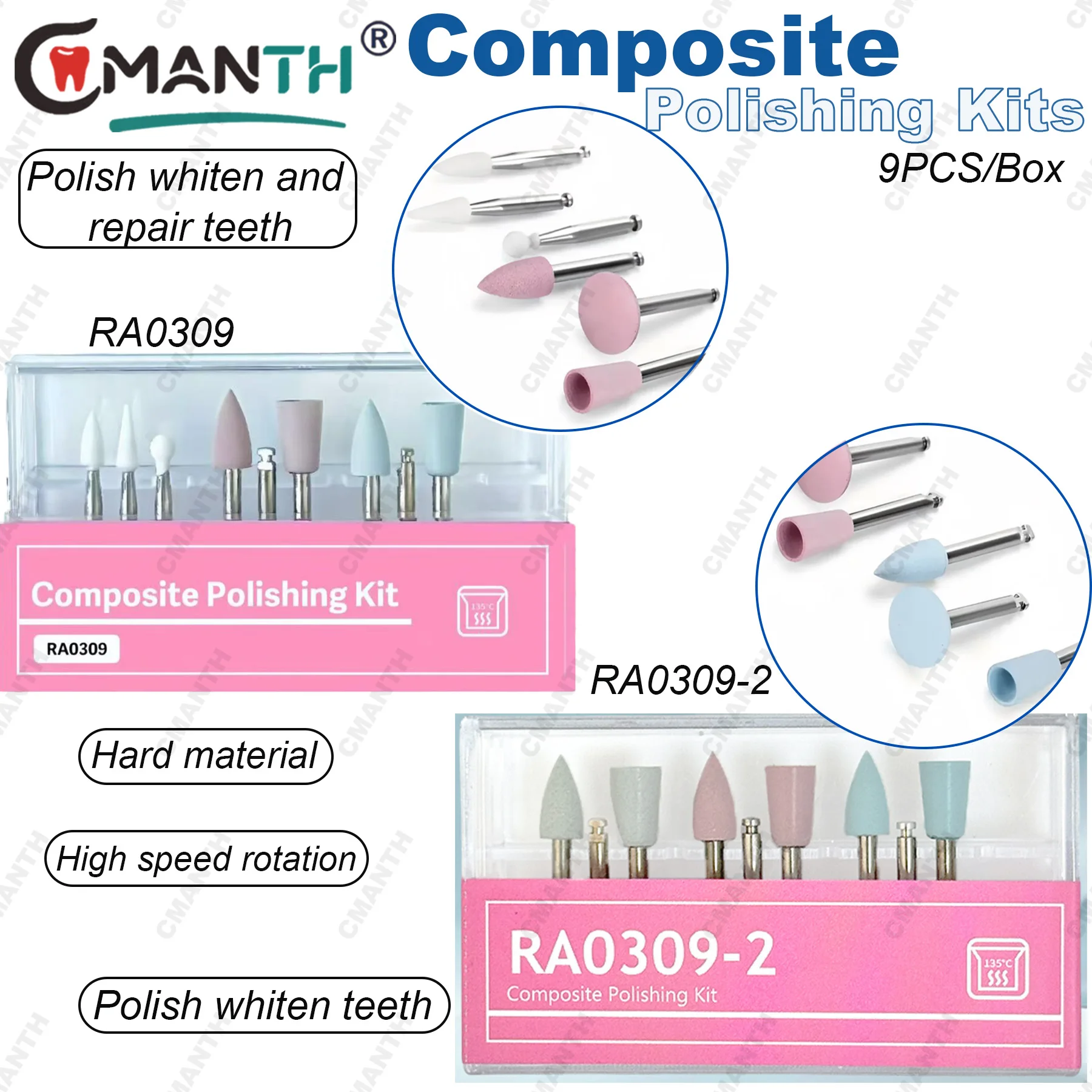 

RA0309 Dental Composite Polishing Kits Low Speed Handpiece Contra Angle Resin Sanding Polishing Set Dentistry Tools RA0309-2