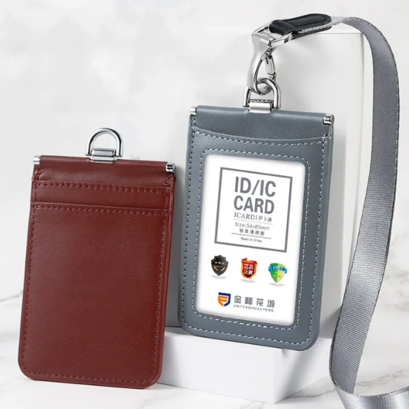 

High Quality Genuine Leather ID Card Set Sleeve Holder Badge Case Clear Bank Credit Card Clip Badge Holder Accessories