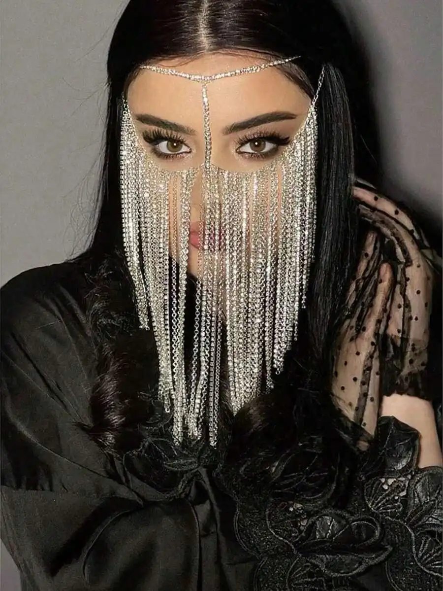 

Rhinestone Half Face Mask With Long Tassels For Women Masquerade Party Costume